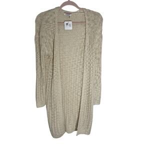 NWT Andree by Unit Oatmeal Cozy Neutral Minimalist Open Knit Woven Cardigan